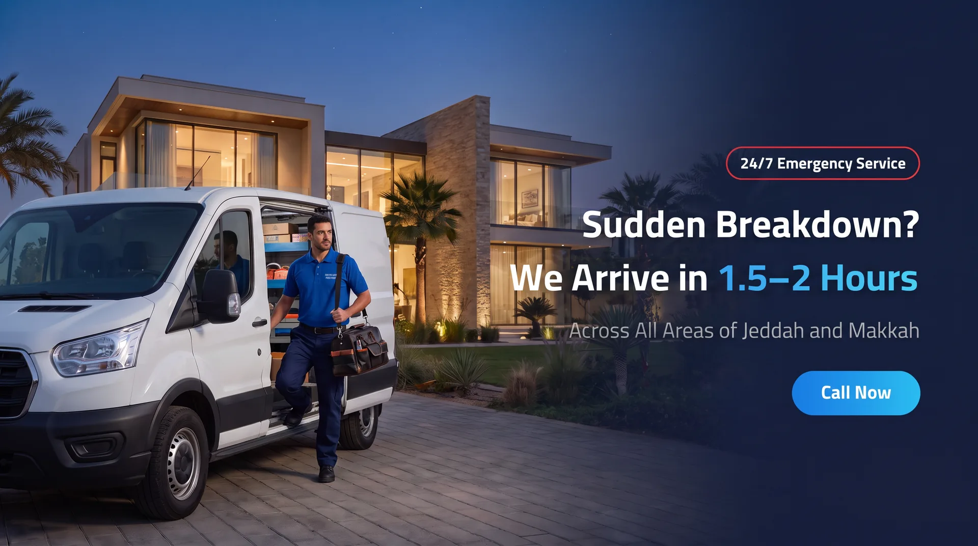 Sudden breakdown? We arrive within 1.5 to 2 hours across Jeddah and Makkah. Call now
